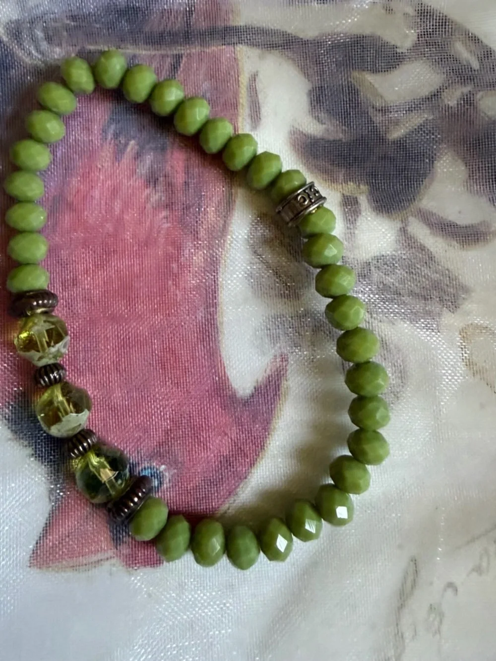 Boho Beaded Bracelet Stack • Gemstone Mix • Purple Green Gold Tones - Picture 5 of 8
